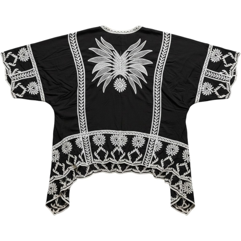 Liv Los Angeles Kimono 3X Black White Embroidered Floral Boho Festival Wrap‎